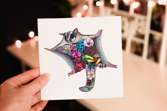 Watercolour Sugar Glider Greeting Card