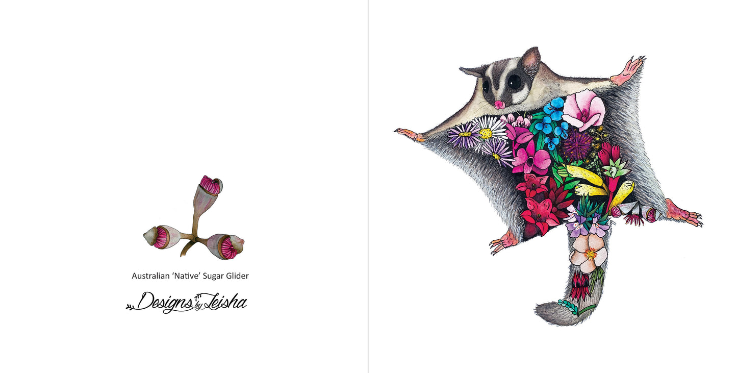 Watercolour Sugar Glider Greeting Card