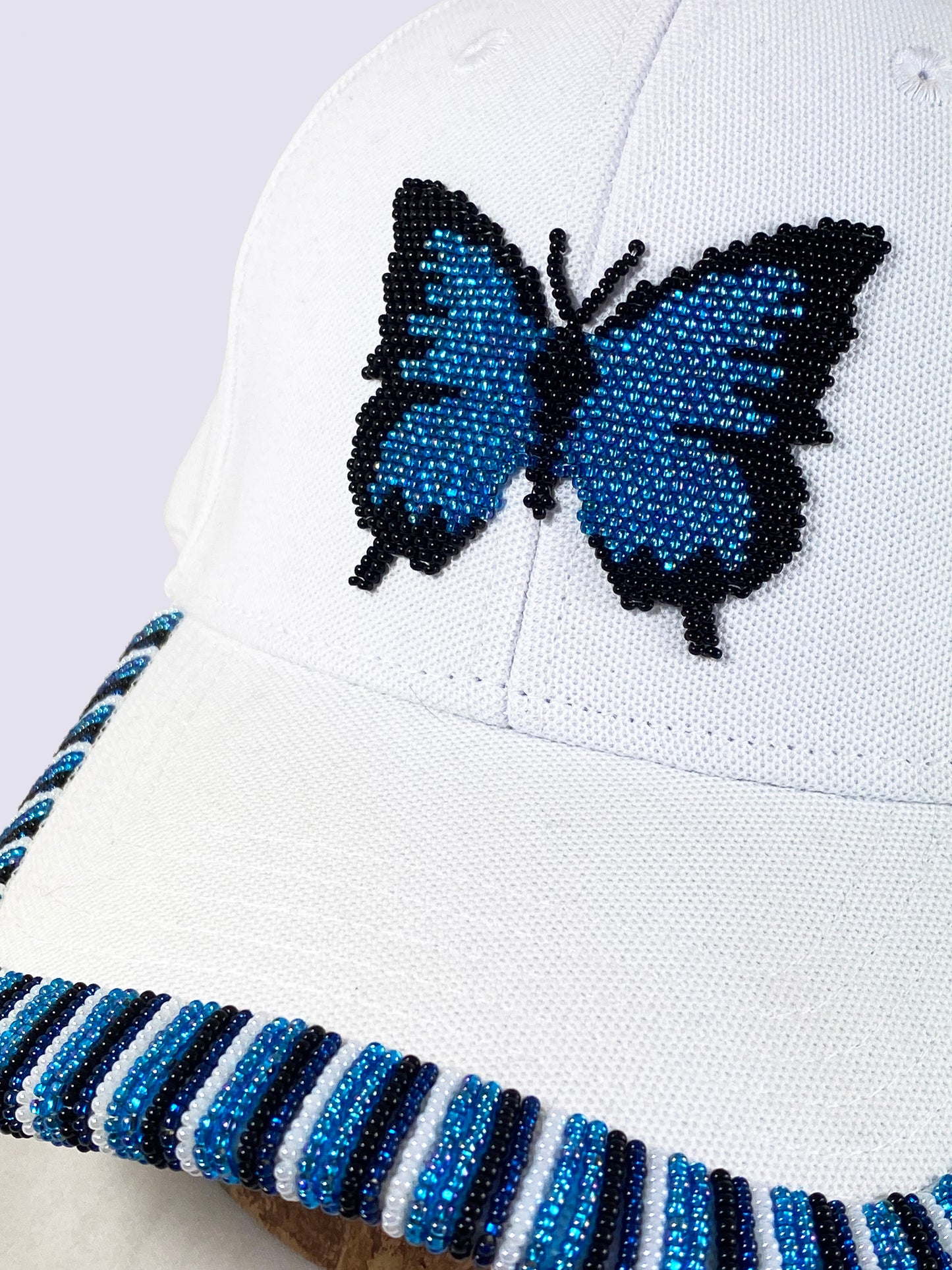 Beaded Cap - Blue Ulysses Butterfly