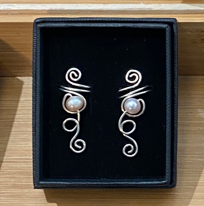 Silver Swirl and Beads Ear Cuffs (no piercings required)