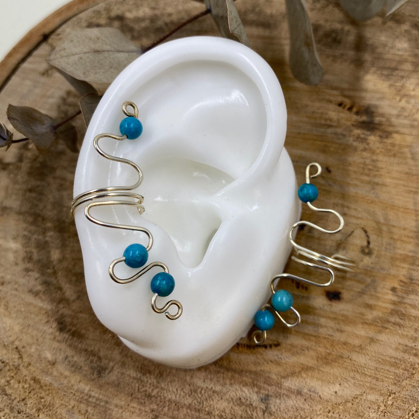 Silver Wavy and Beads Ear Cuffs (no piercings required)