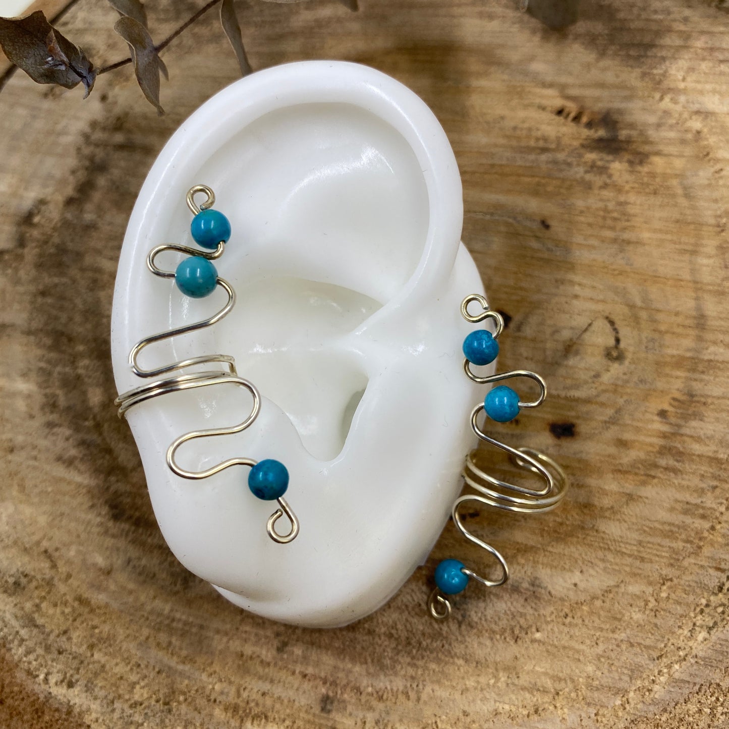 Silver Wavy and Beads Ear Cuffs (no piercings required)