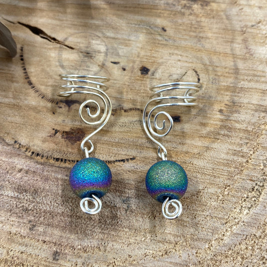 Silver Swirl Ear Cuffs with Dangles (no piercings required)