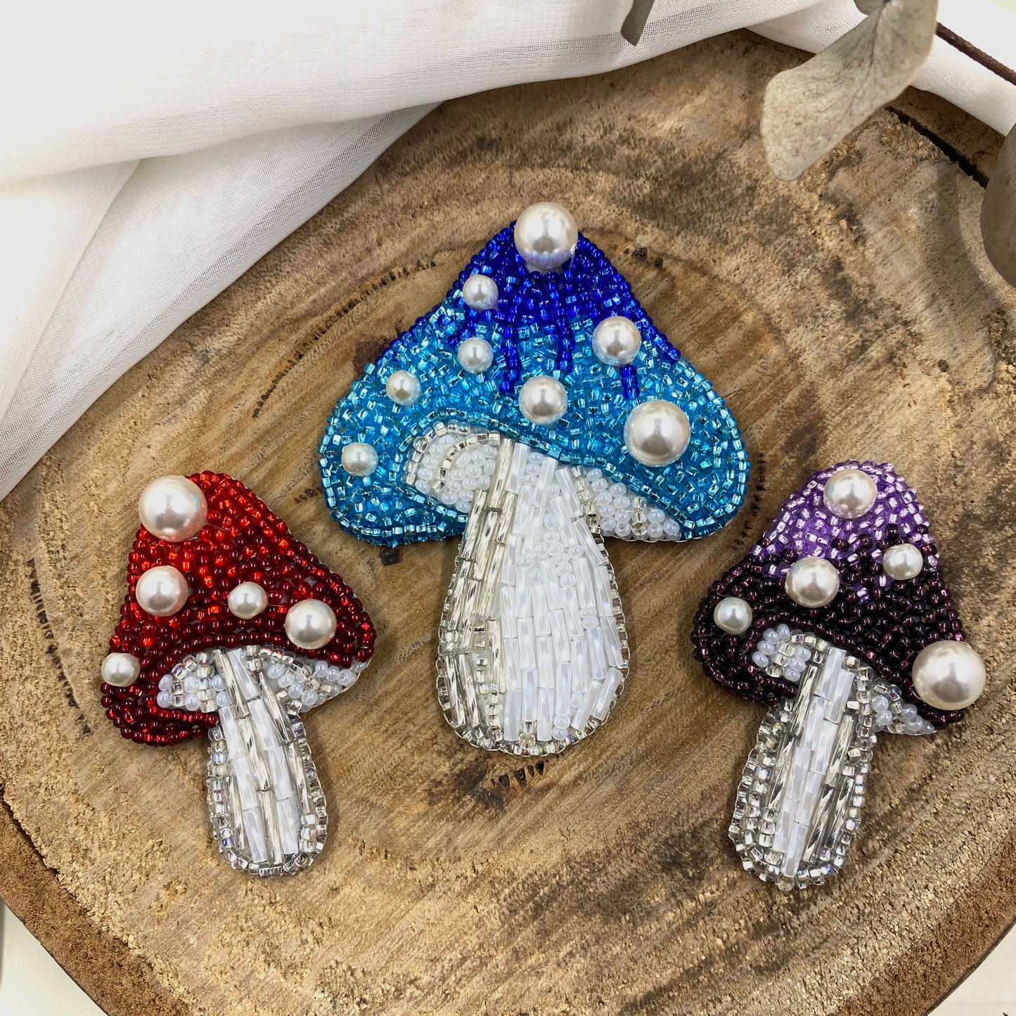 Mushroom Beaded Brooch