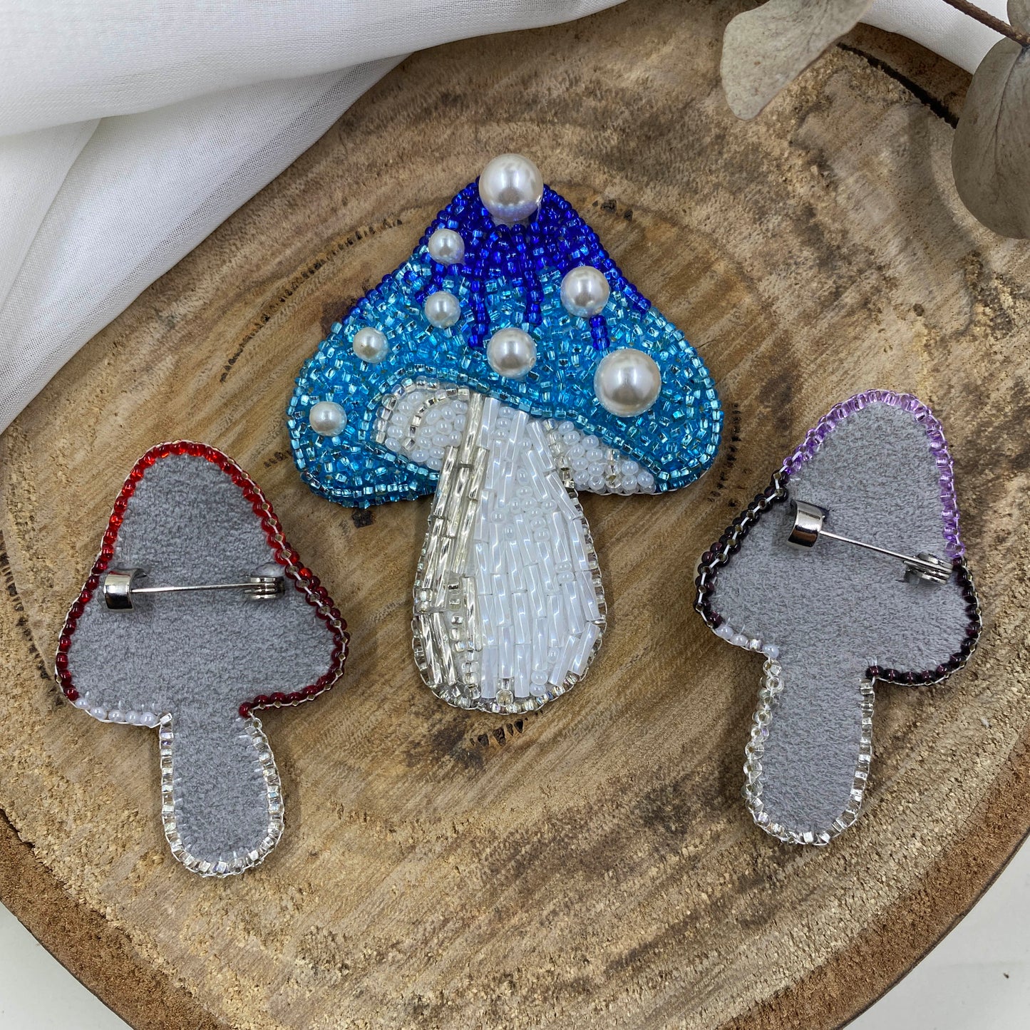 Mushroom Beaded Brooch