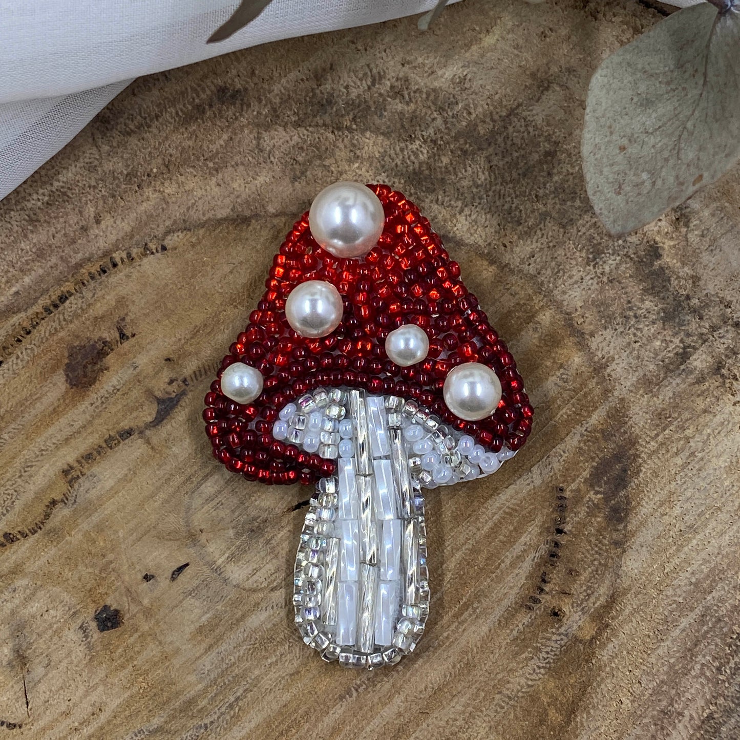 Mushroom Beaded Brooch