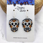 Skull with Flowers Beaded Earrings