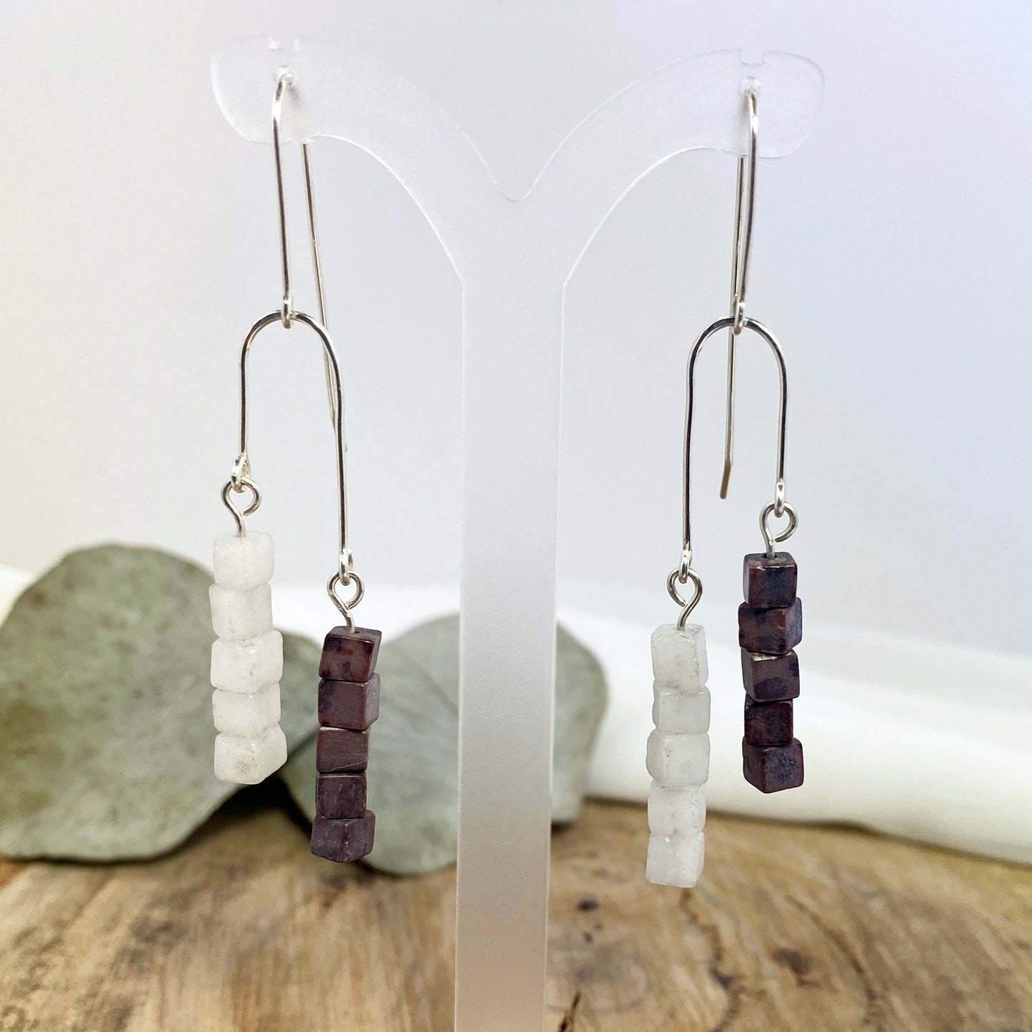 White & Purple Dangle Earrings