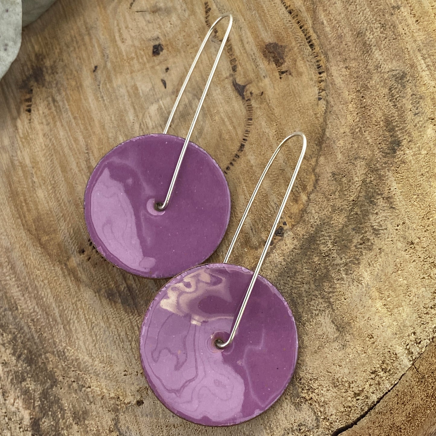 Circle Enamel Dangle Earrings in Purple