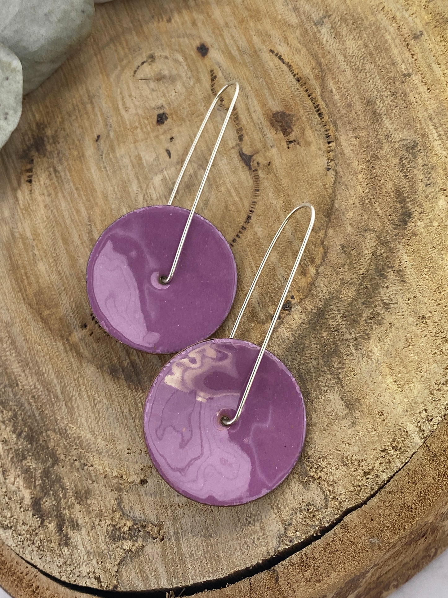 Circle Enamel Dangle Earrings in Purple