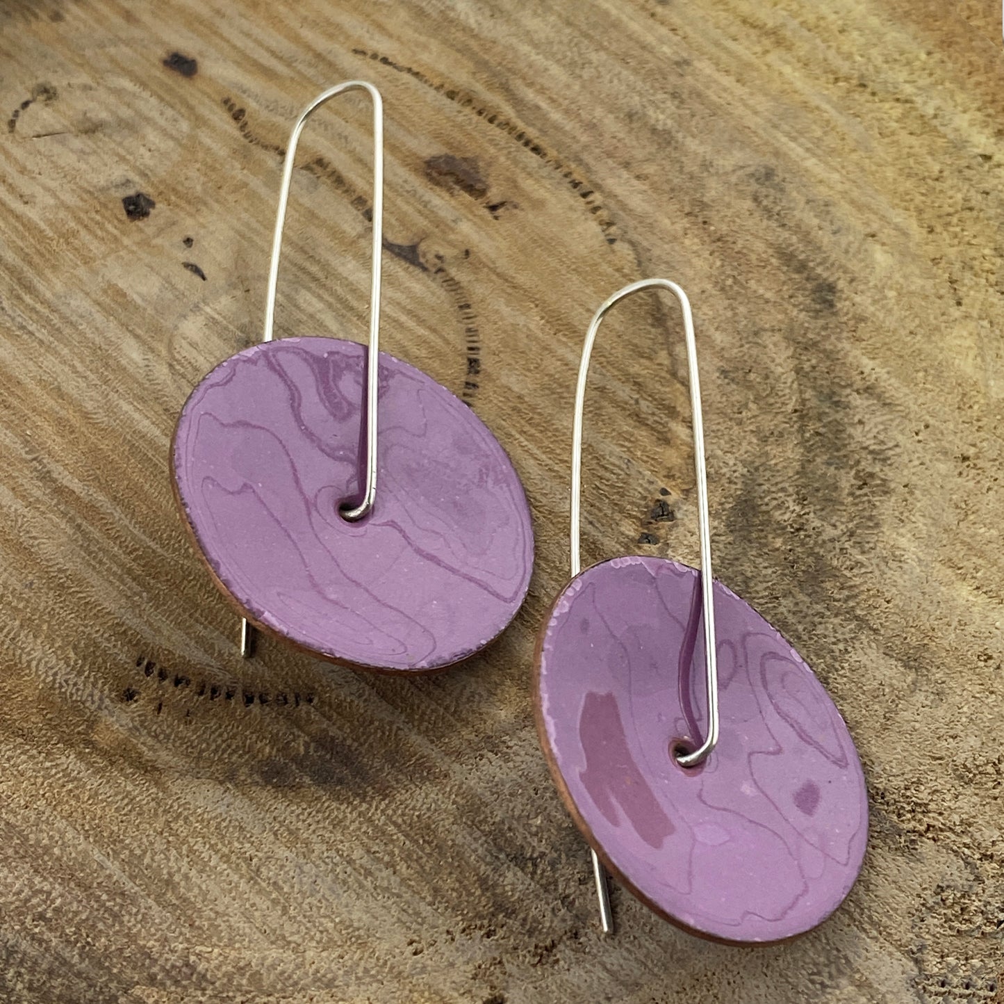 Circle Enamel Dangle Earrings in Purple