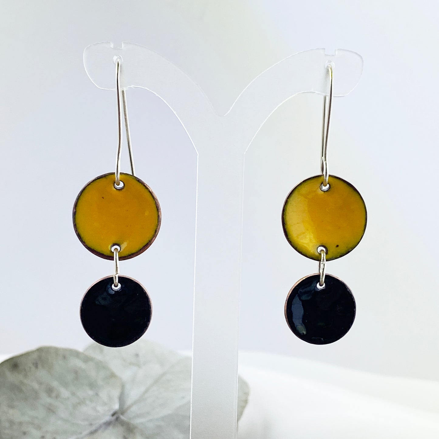 Circle Enamel Dangle Earrings in Yellow & Black