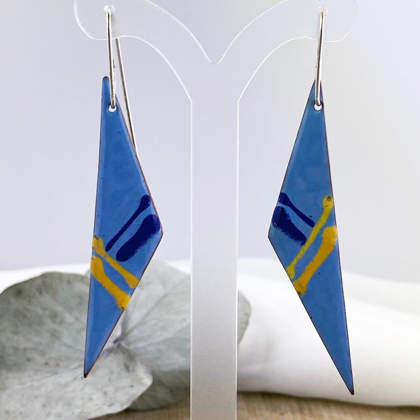 Blue Triangle Enamel Earrings