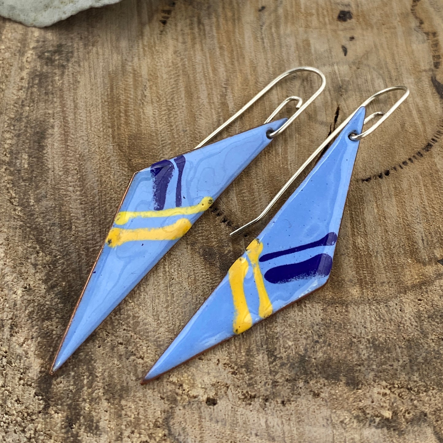 Blue Triangle Enamel Earrings