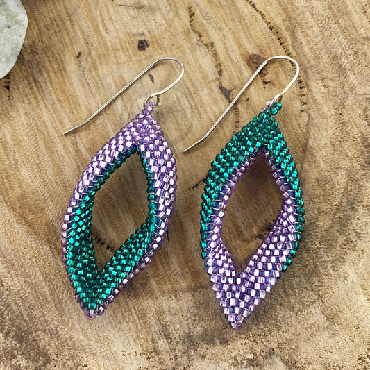 Green & Purple Beaded Loop Earrings