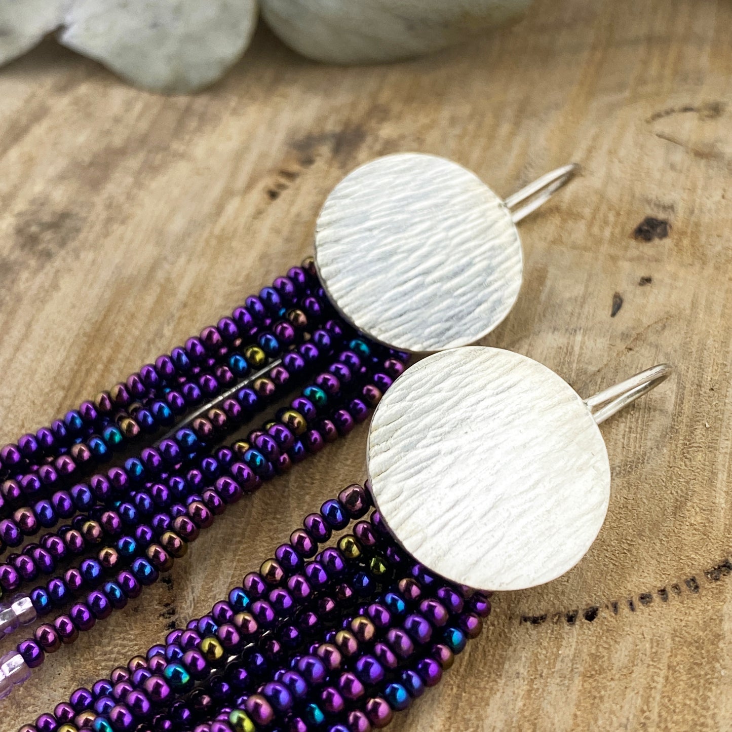 Purple Beaded Circle Earrings