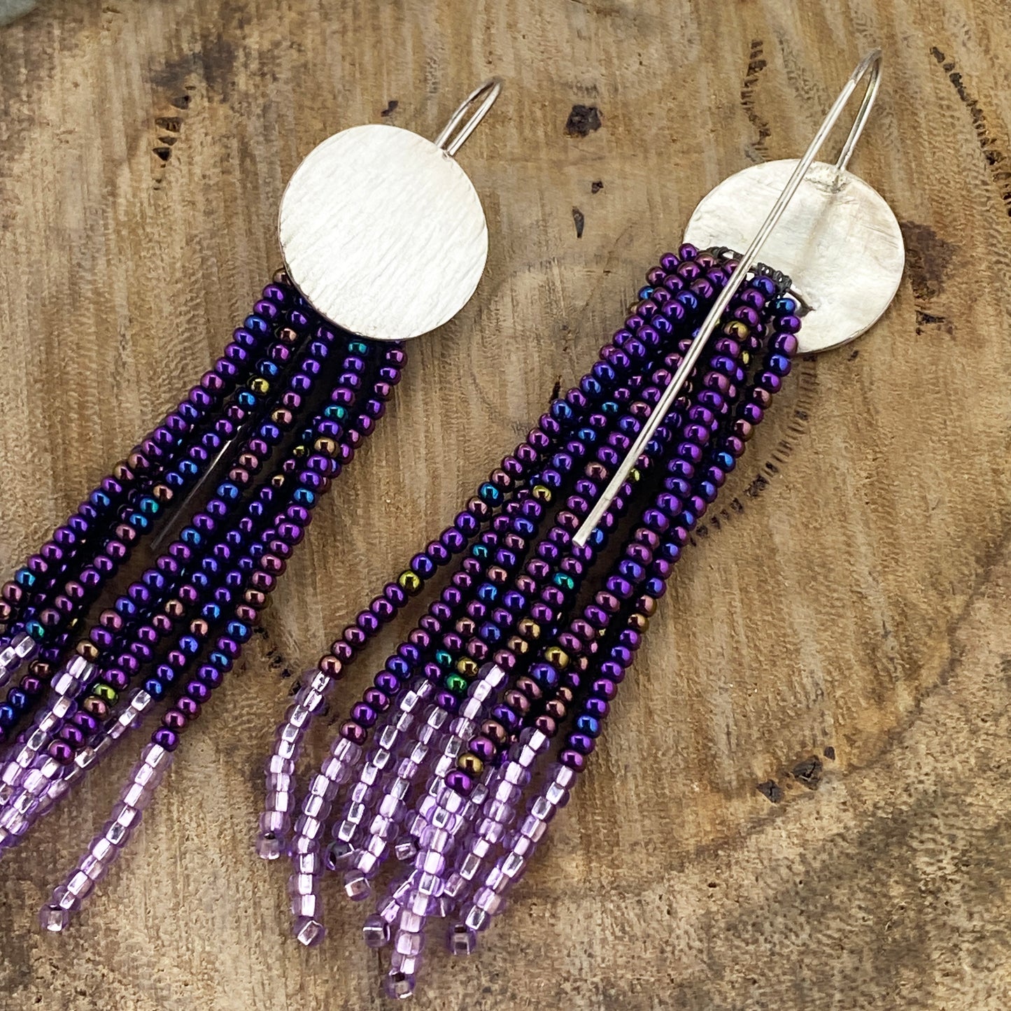 Purple Beaded Circle Earrings