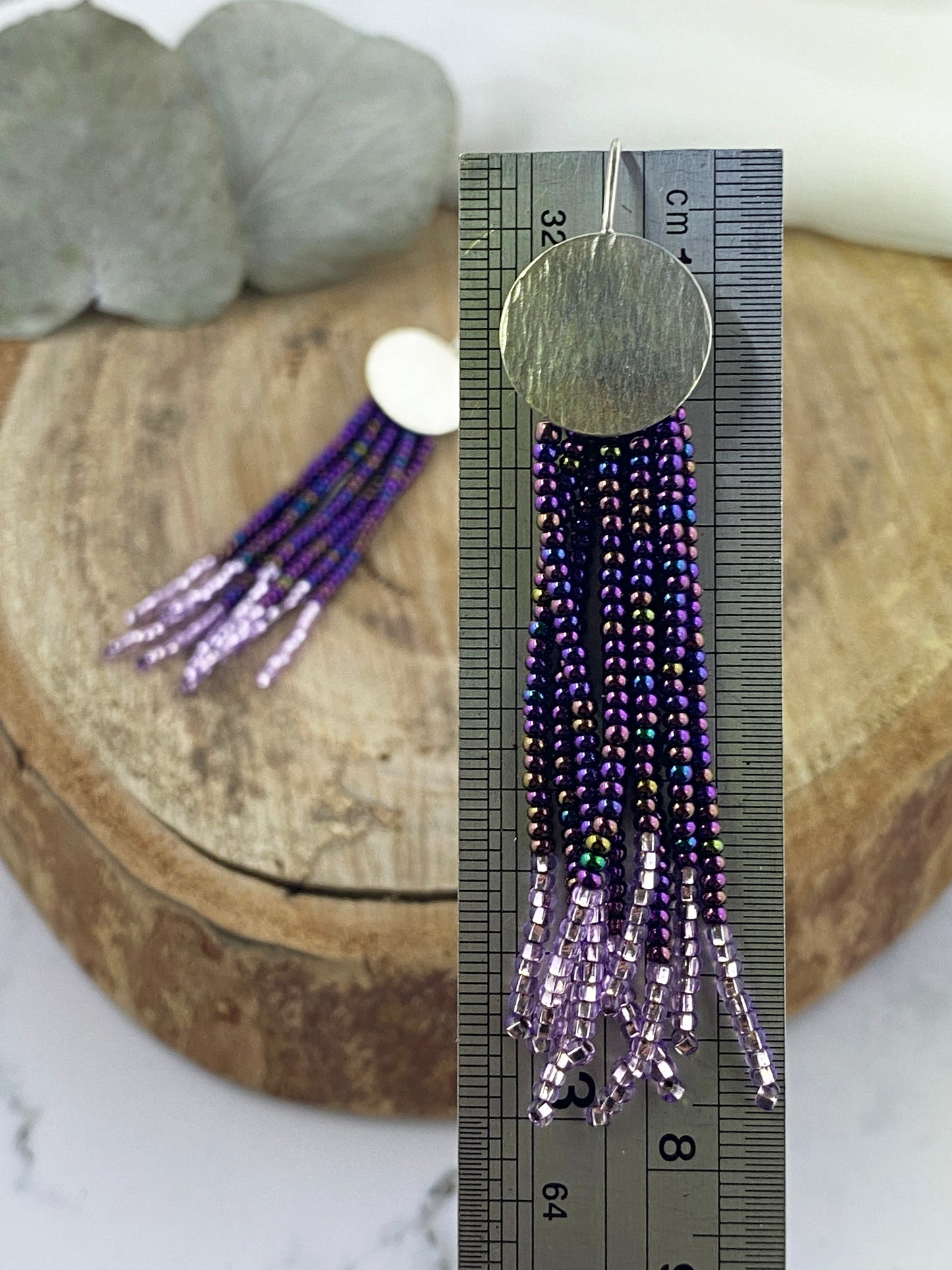 Purple Beaded Circle Earrings