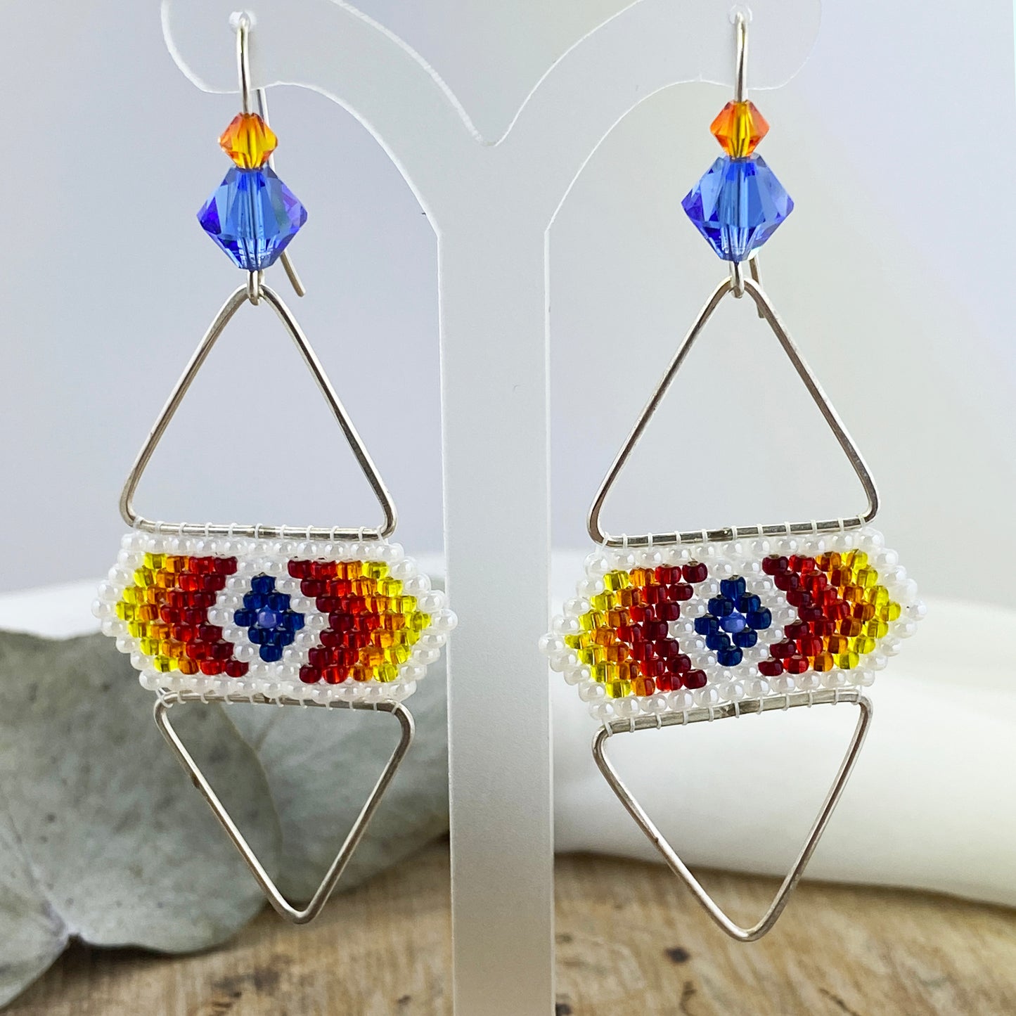 Flame Beaded Triangle Earrings