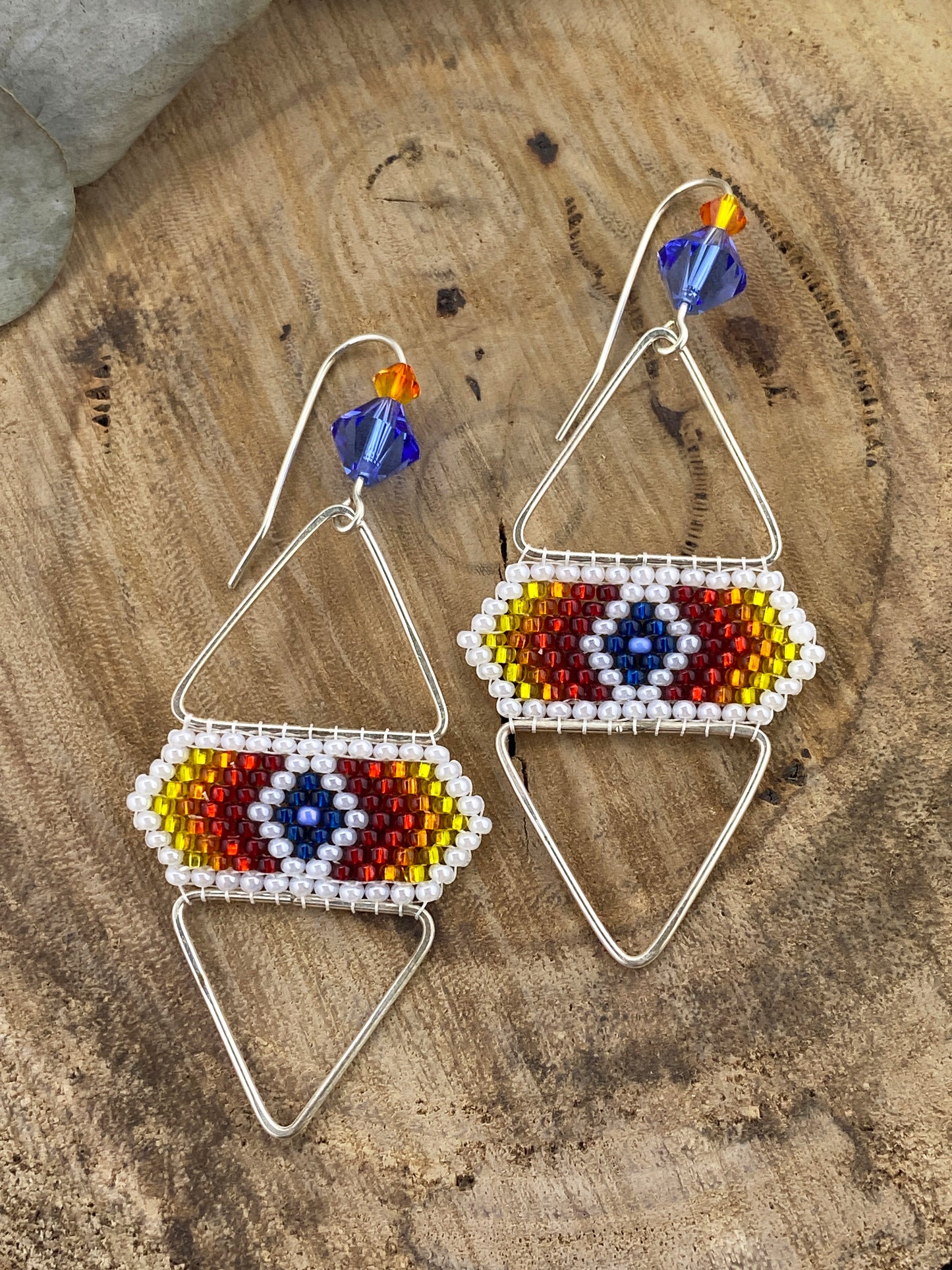 Flame Beaded Triangle Earrings