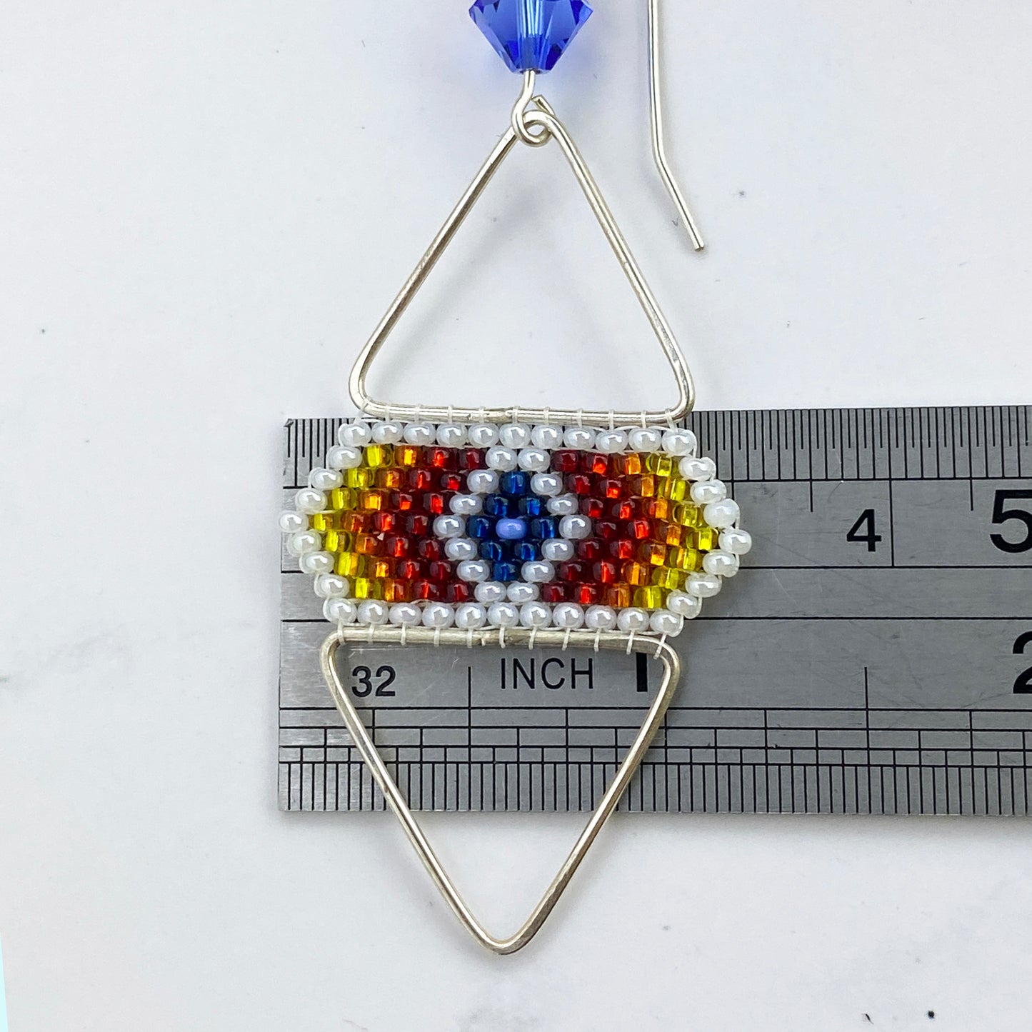 Flame Beaded Triangle Earrings