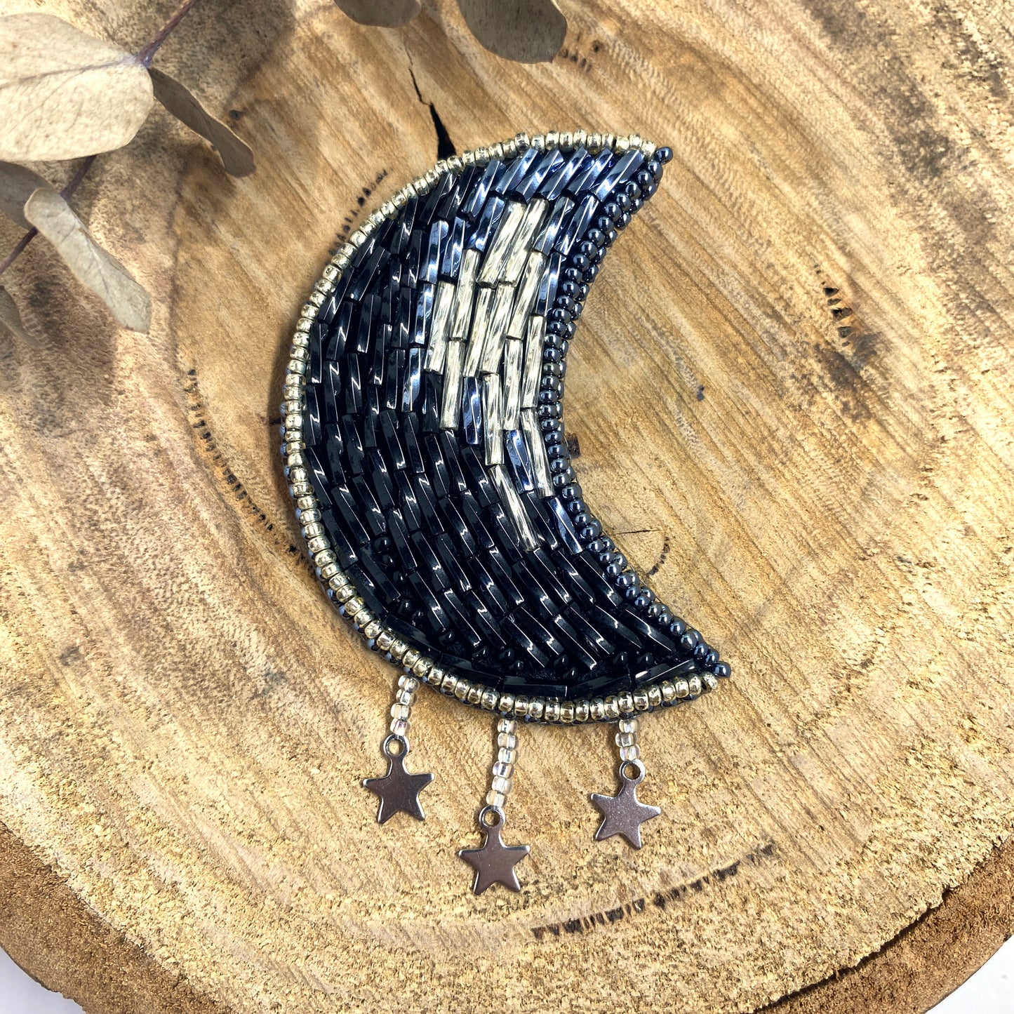 Moon Beaded Brooch