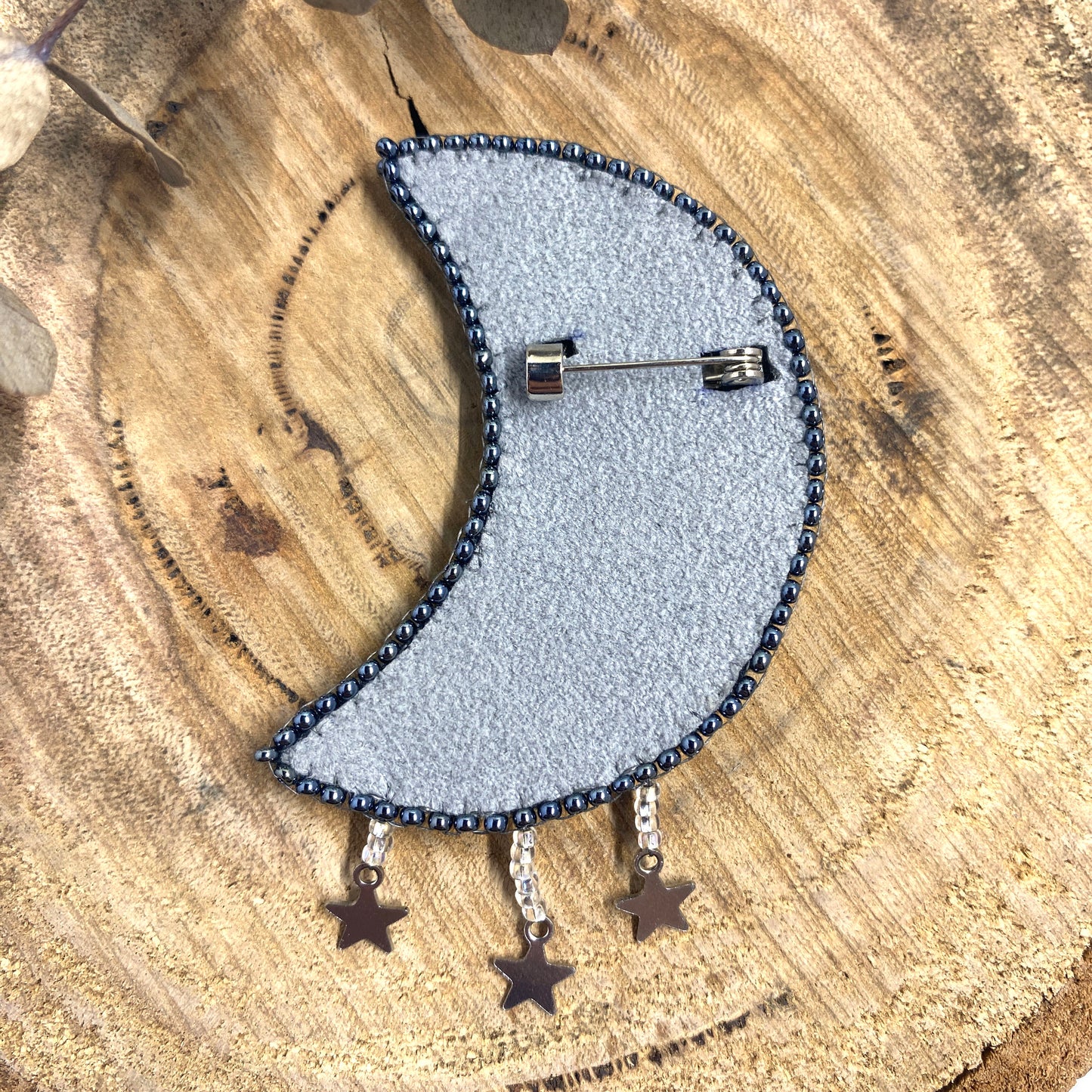 Moon Beaded Brooch