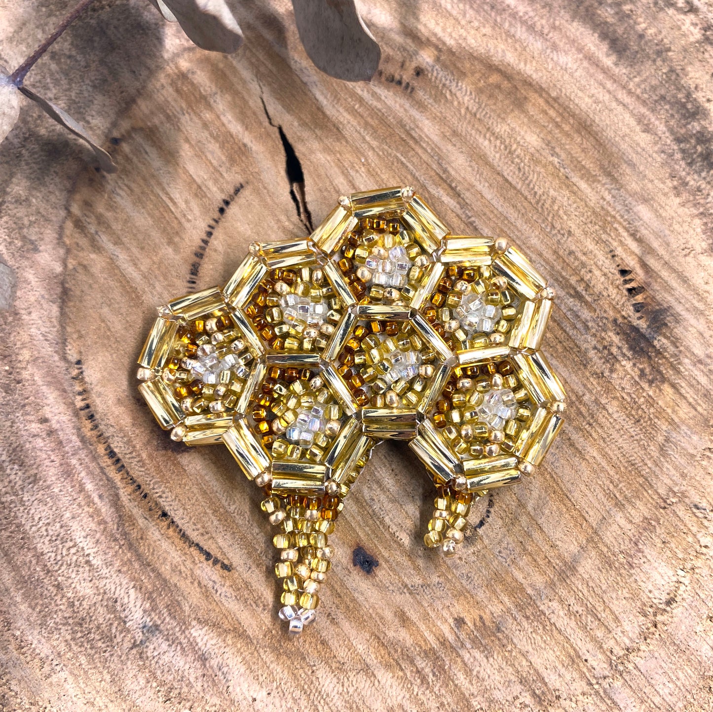 Honeycomb Beaded Brooch