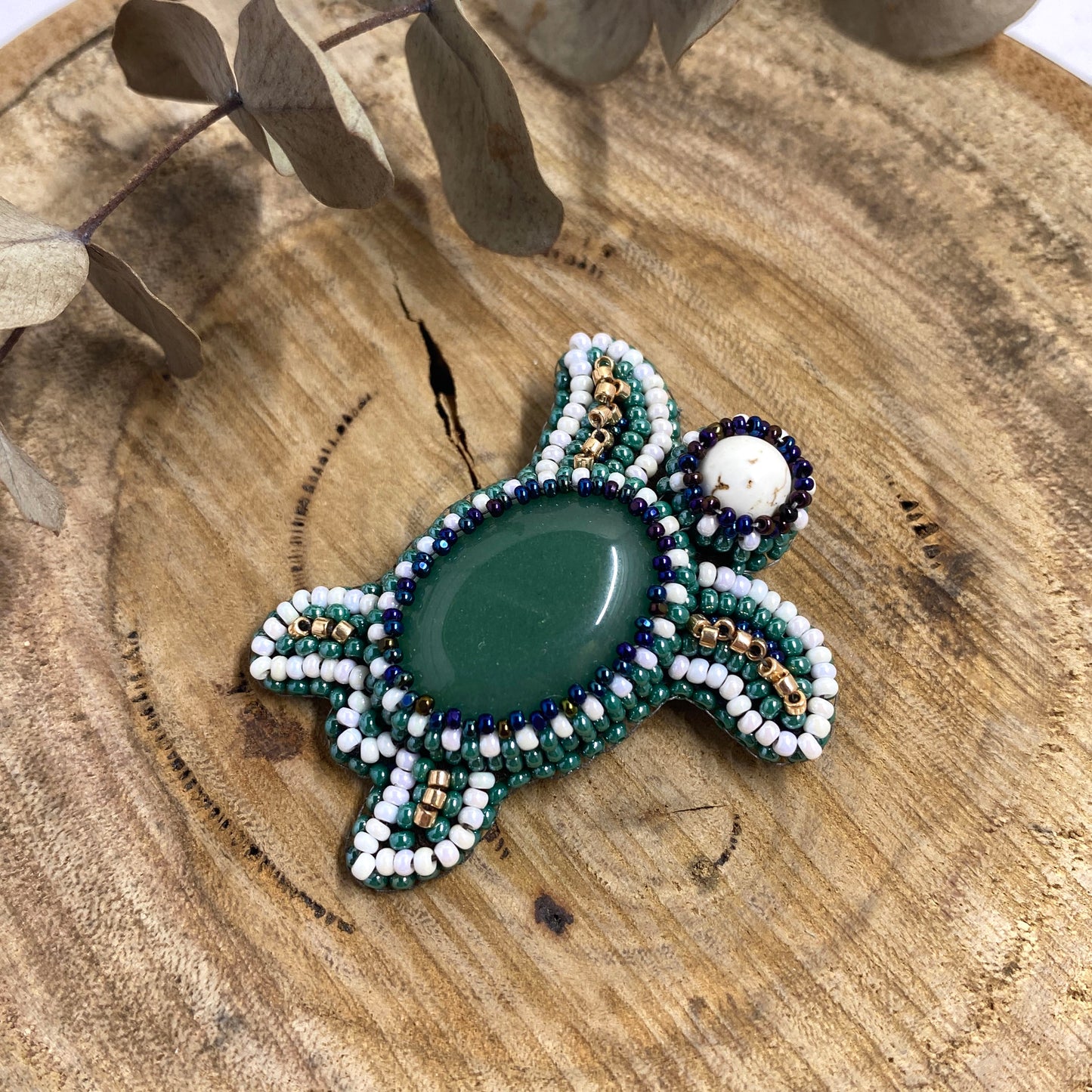 Turtle Beaded Brooch