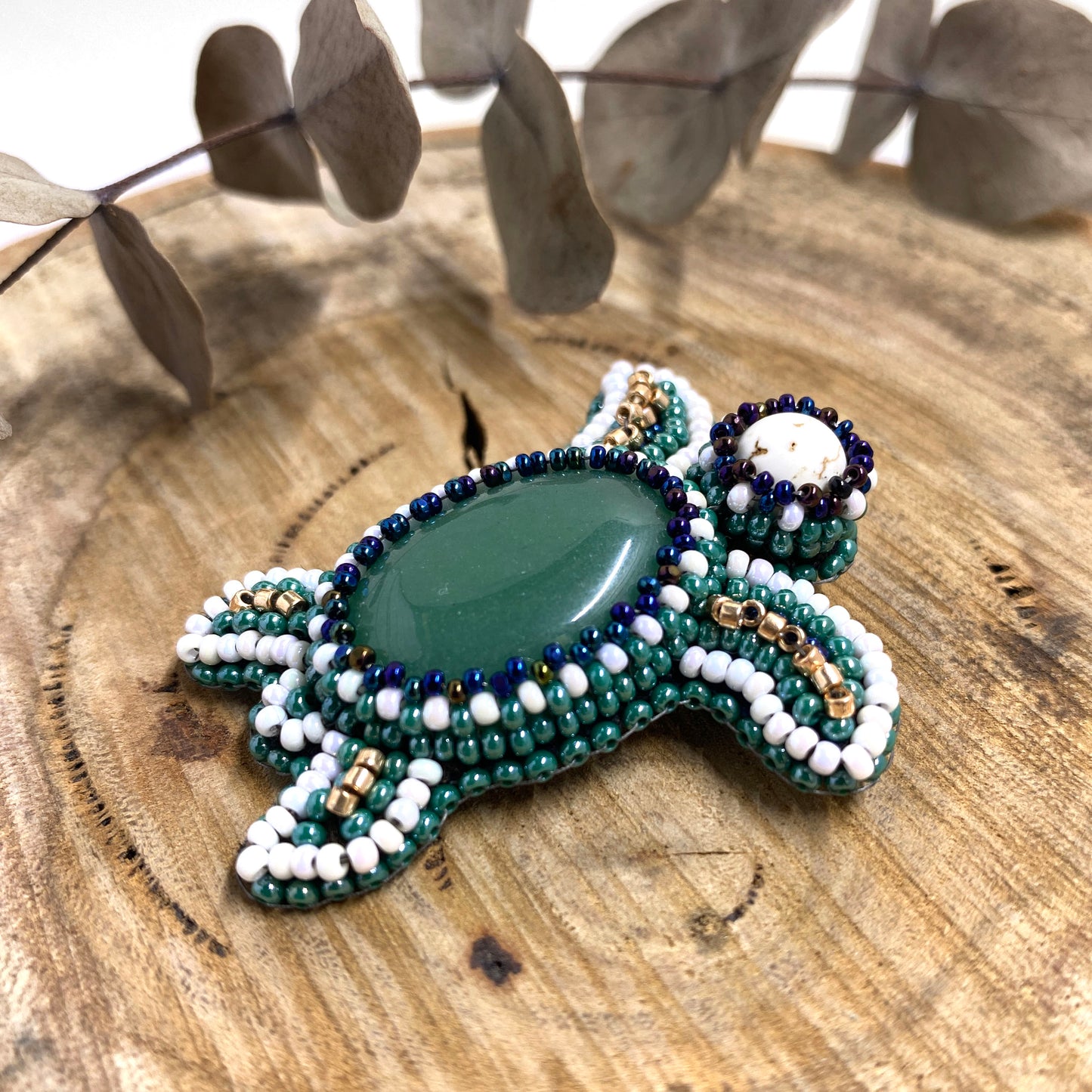 Turtle Beaded Brooch