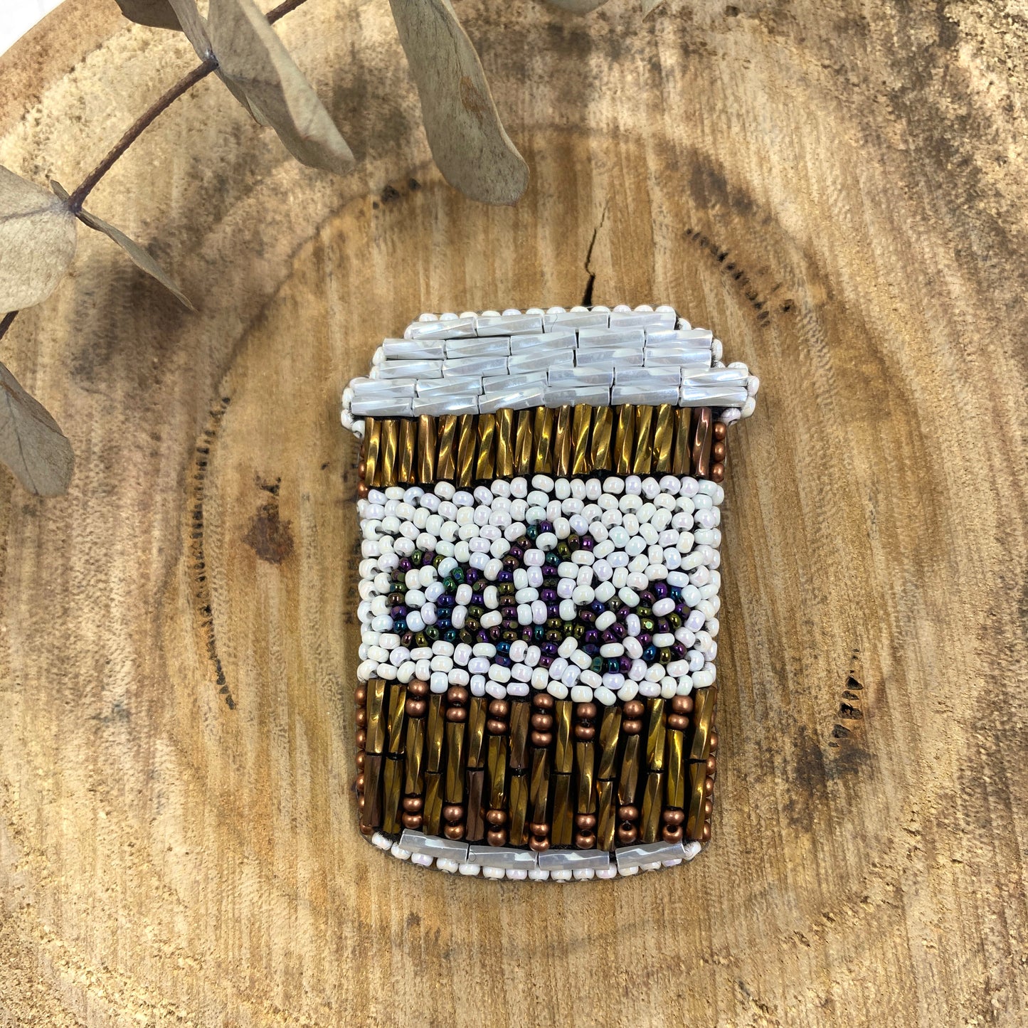 Coffee Cup Beaded Brooch