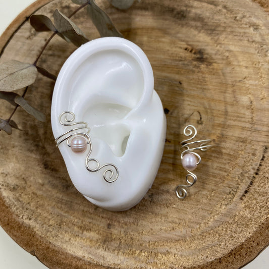 Silver Swirl and Beads Ear Cuffs (no piercings required)