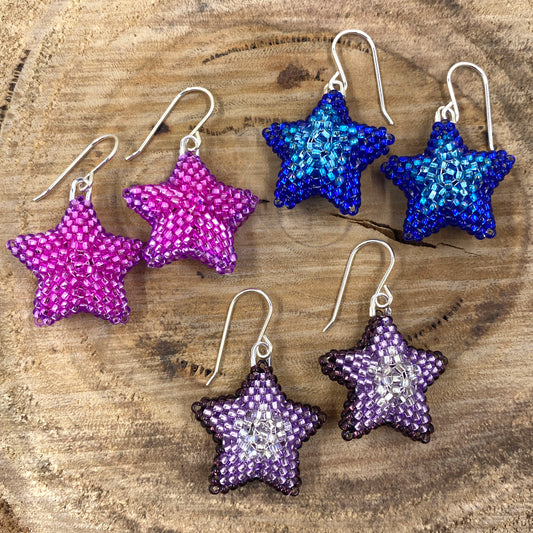 Star 3D Earrings - pink, blue, purple