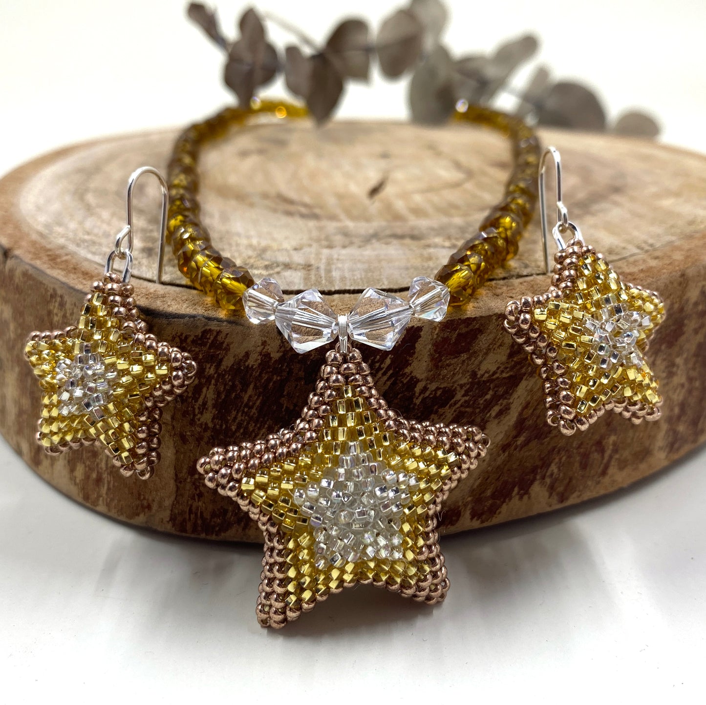 Star 3D Earrings and Necklace Set - Christmas - Gold