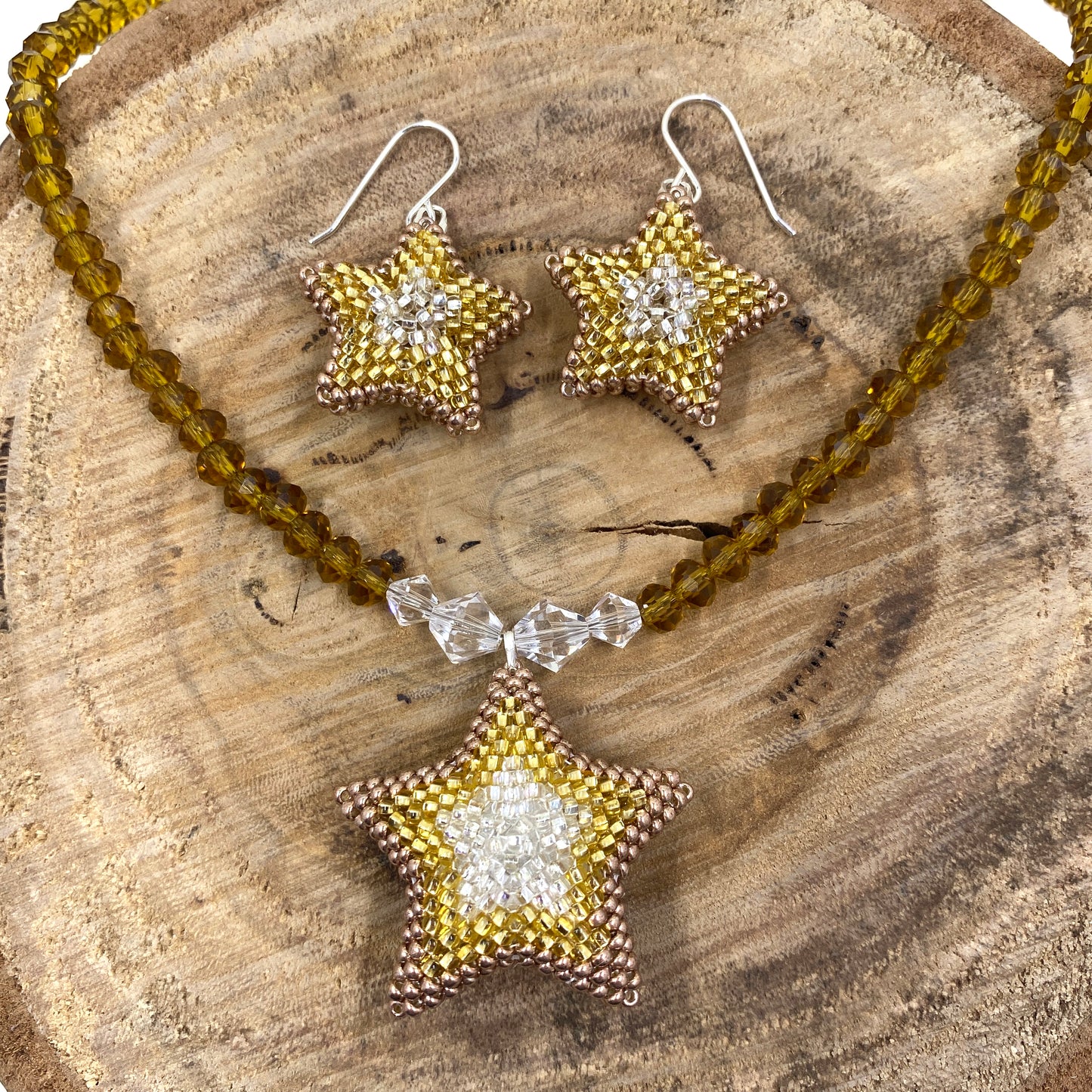 Star 3D Earrings and Necklace Set - Christmas - Gold