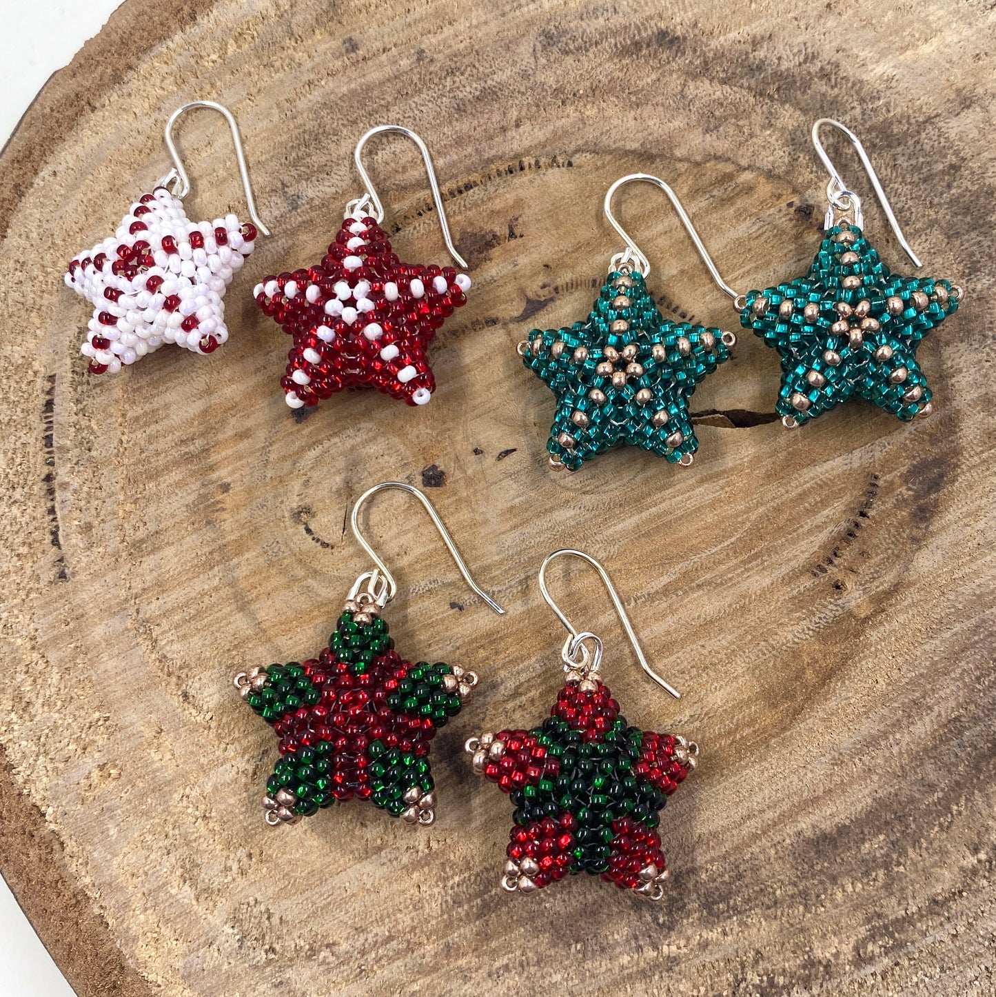 Star 3D Earrings - Christmas - red, white, green