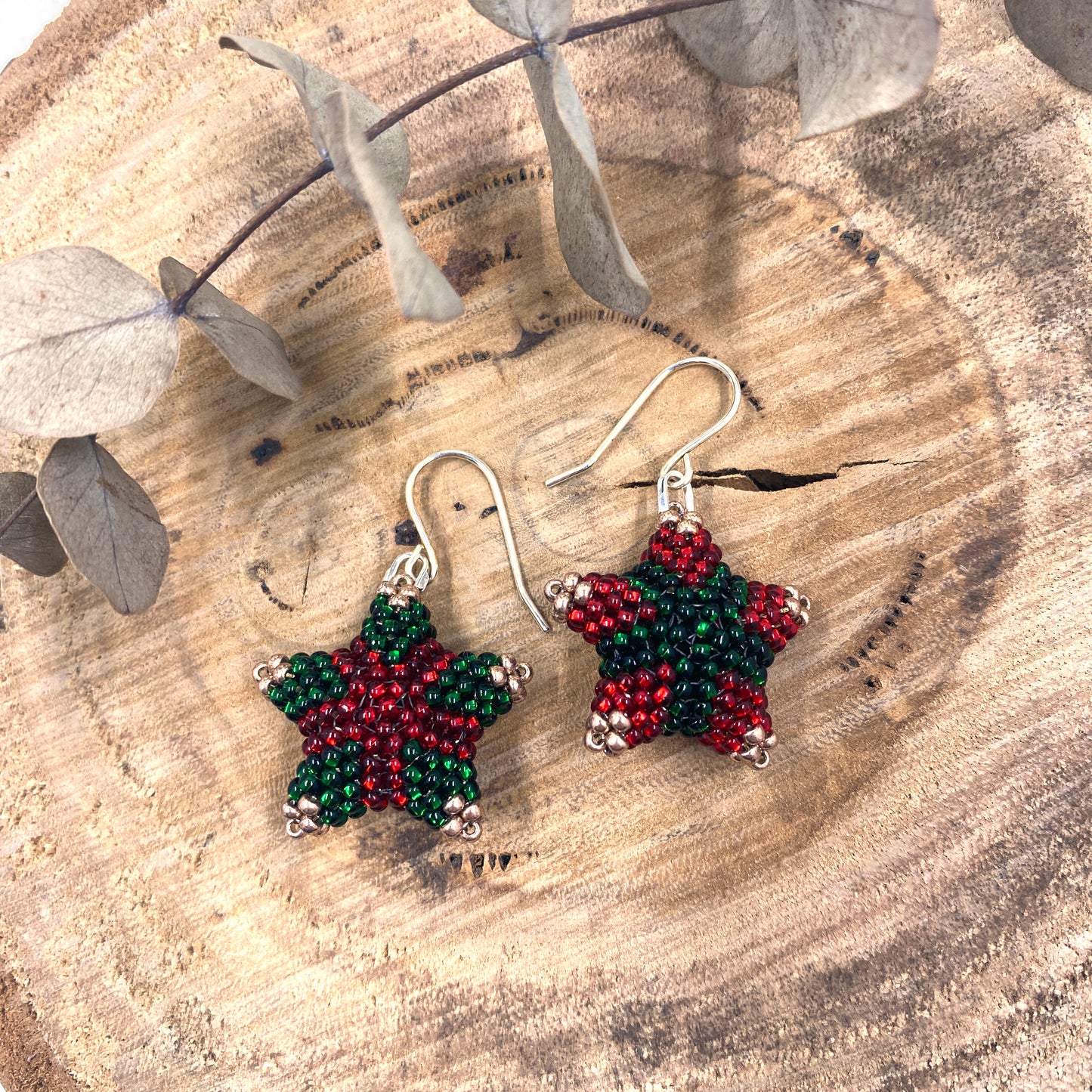 Star 3D Earrings - Christmas - red, white, green