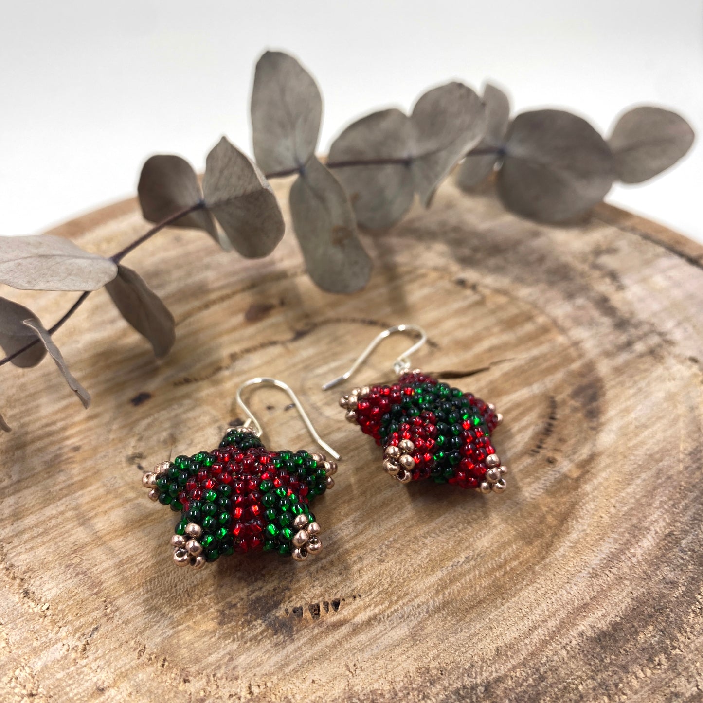 Star 3D Earrings - Christmas - red, white, green