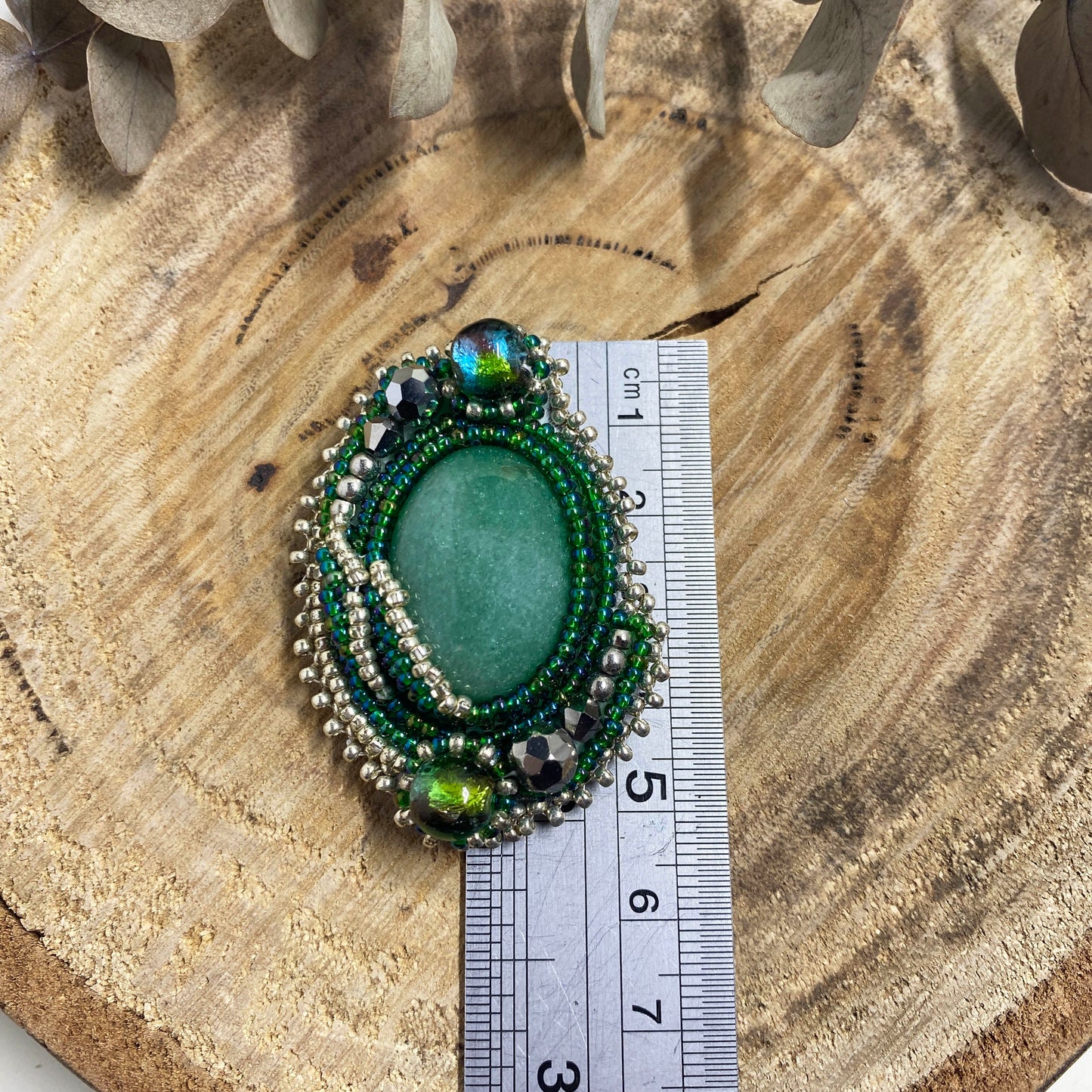 Green Aventurine Beaded Brooch