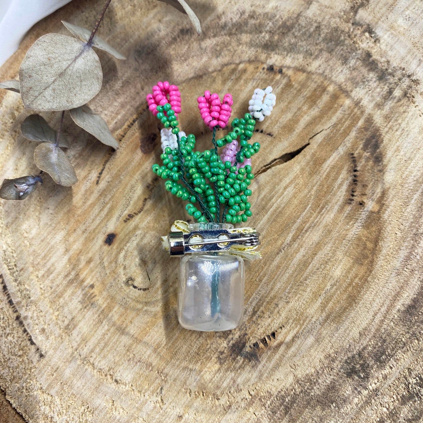 Flower Vase Beaded Brooch