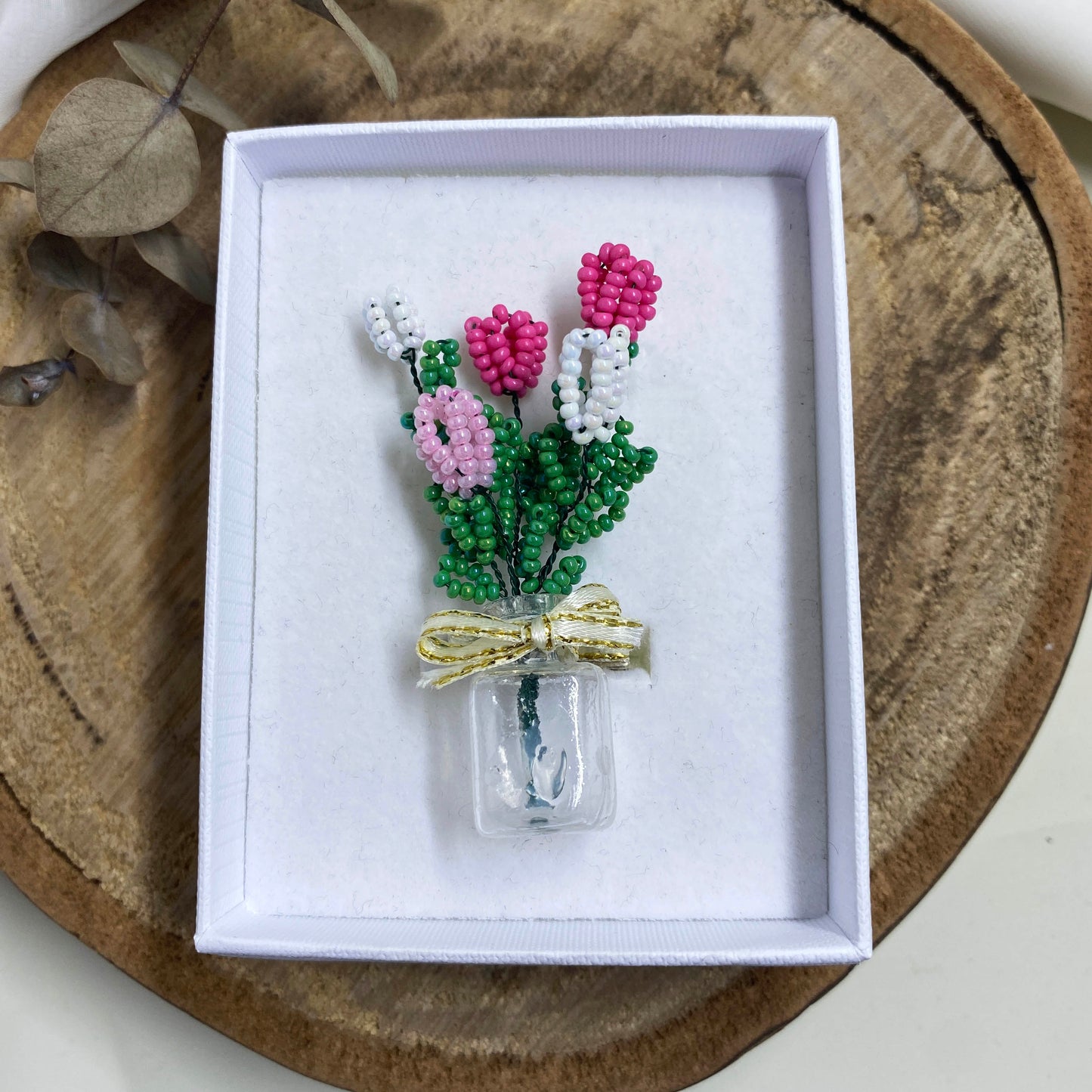 Flower Vase Beaded Brooch