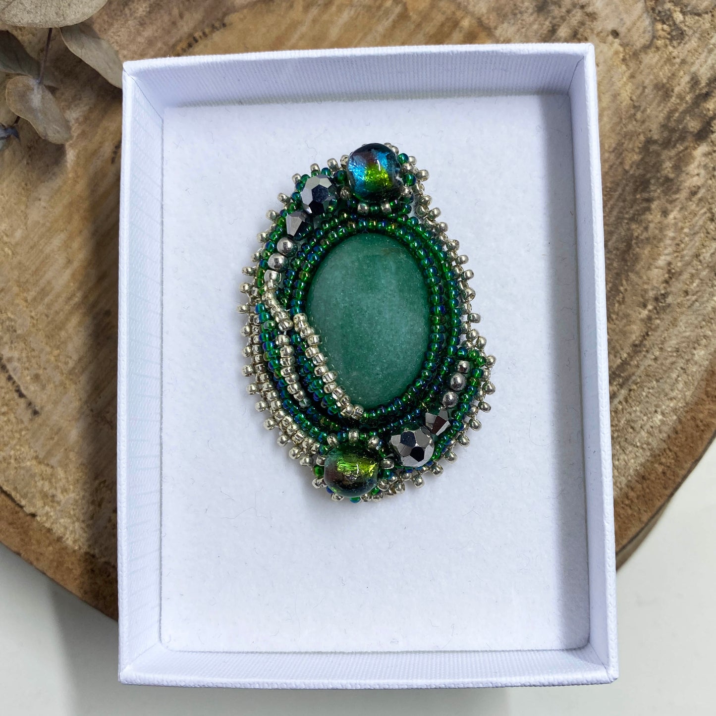 Green Aventurine Beaded Brooch