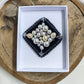 Square Pearl and Black Beaded Brooch