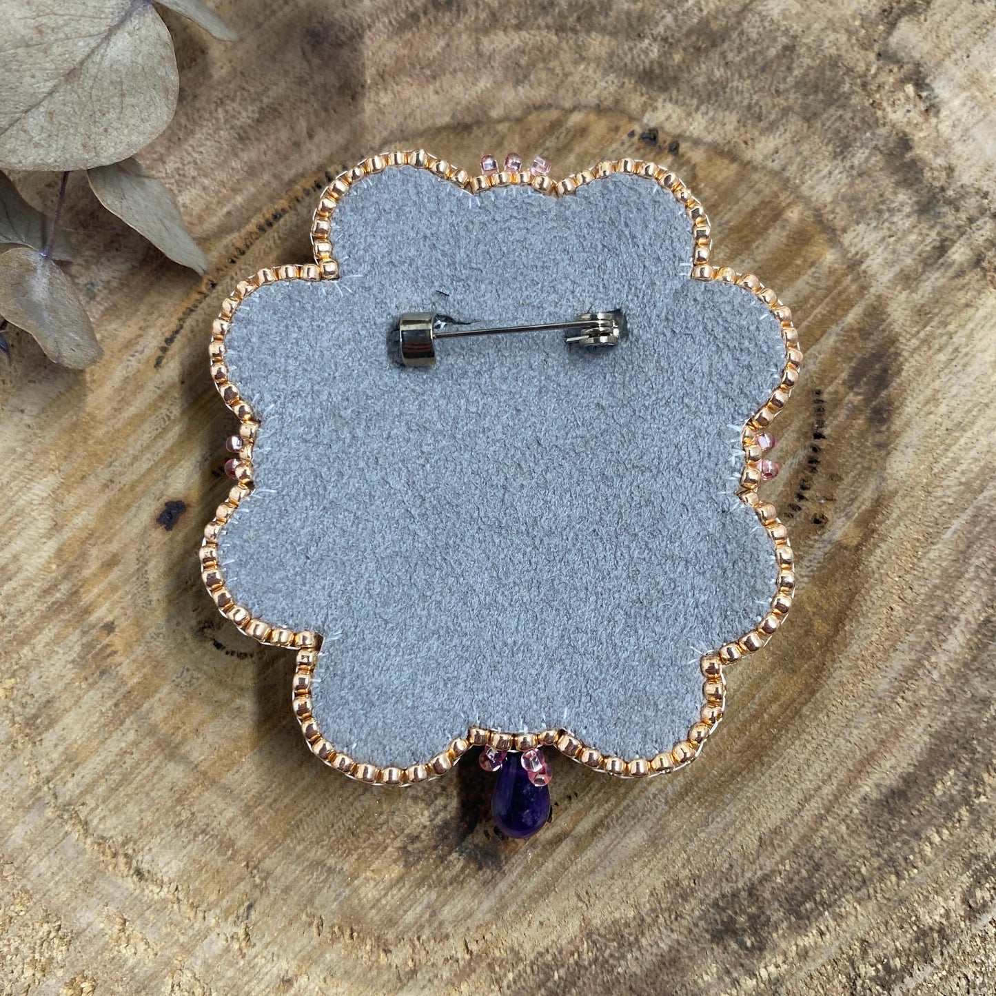 Rose Quartz and Amethyst Beaded Brooch