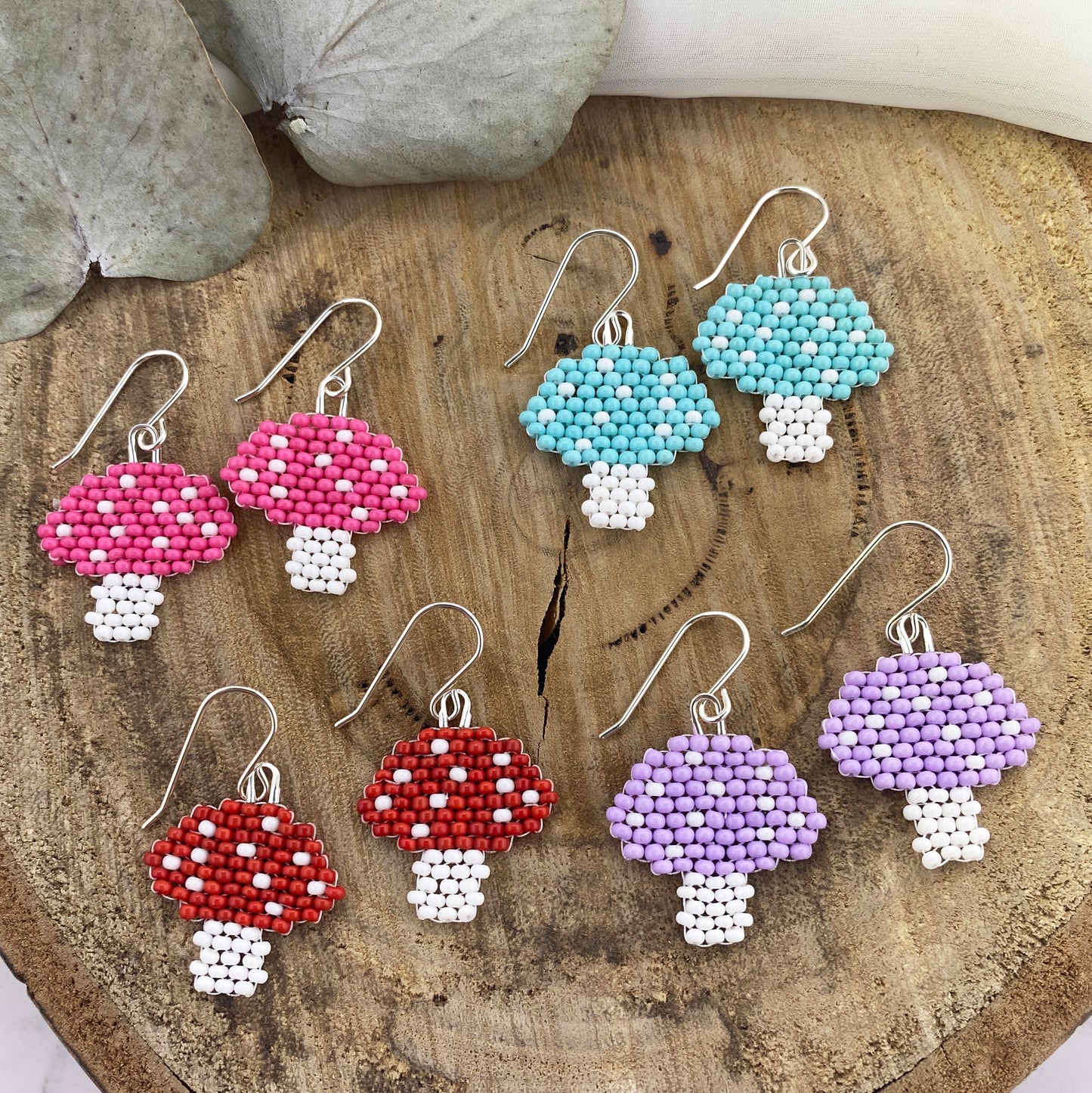 Mushroom Beaded Earrings - Pastels