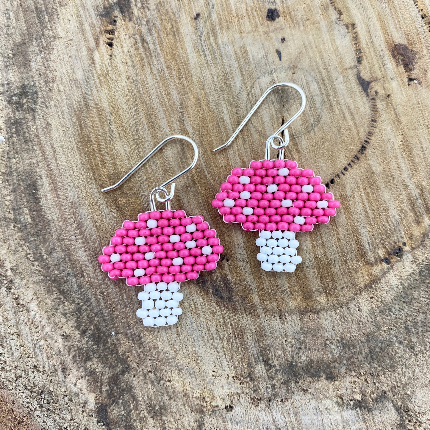 Mushroom Beaded Earrings - Pastels