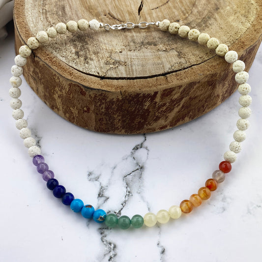 Rainbow Chakra & White Beaded Necklace