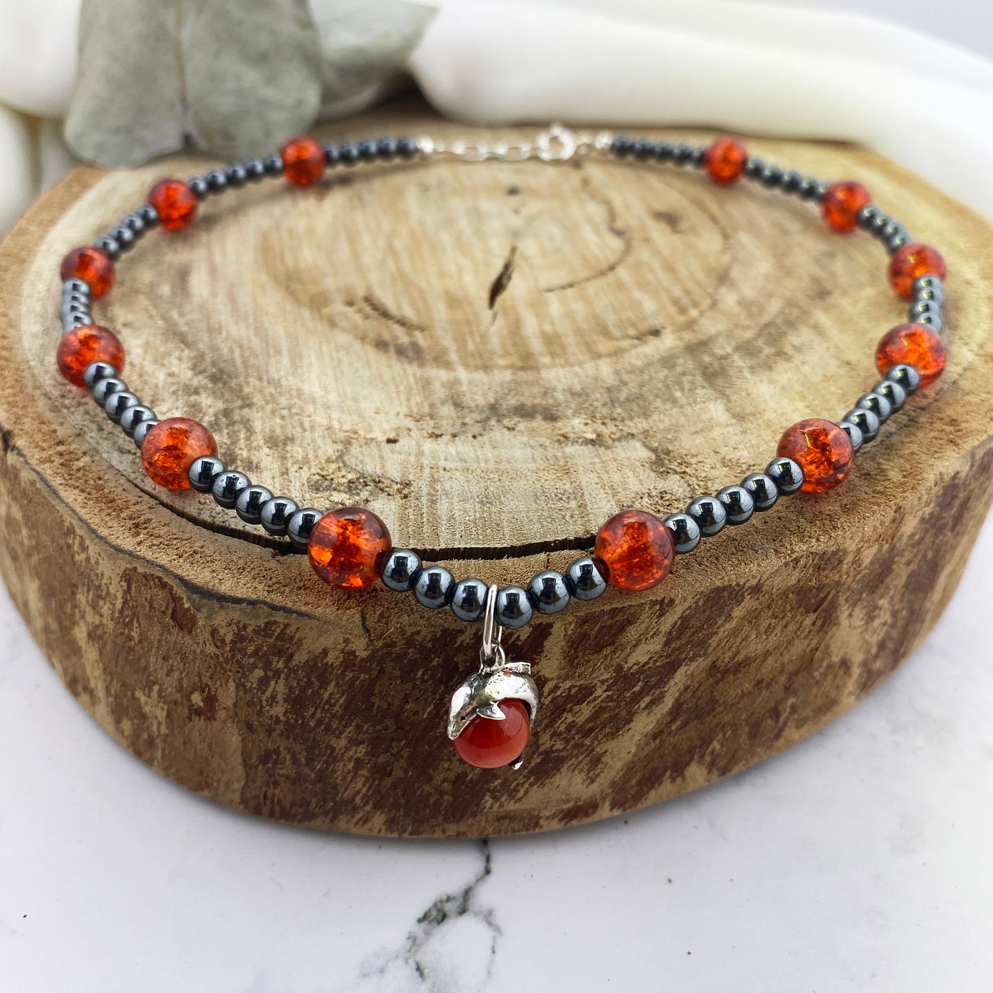 Grey & Orange Choker Necklace