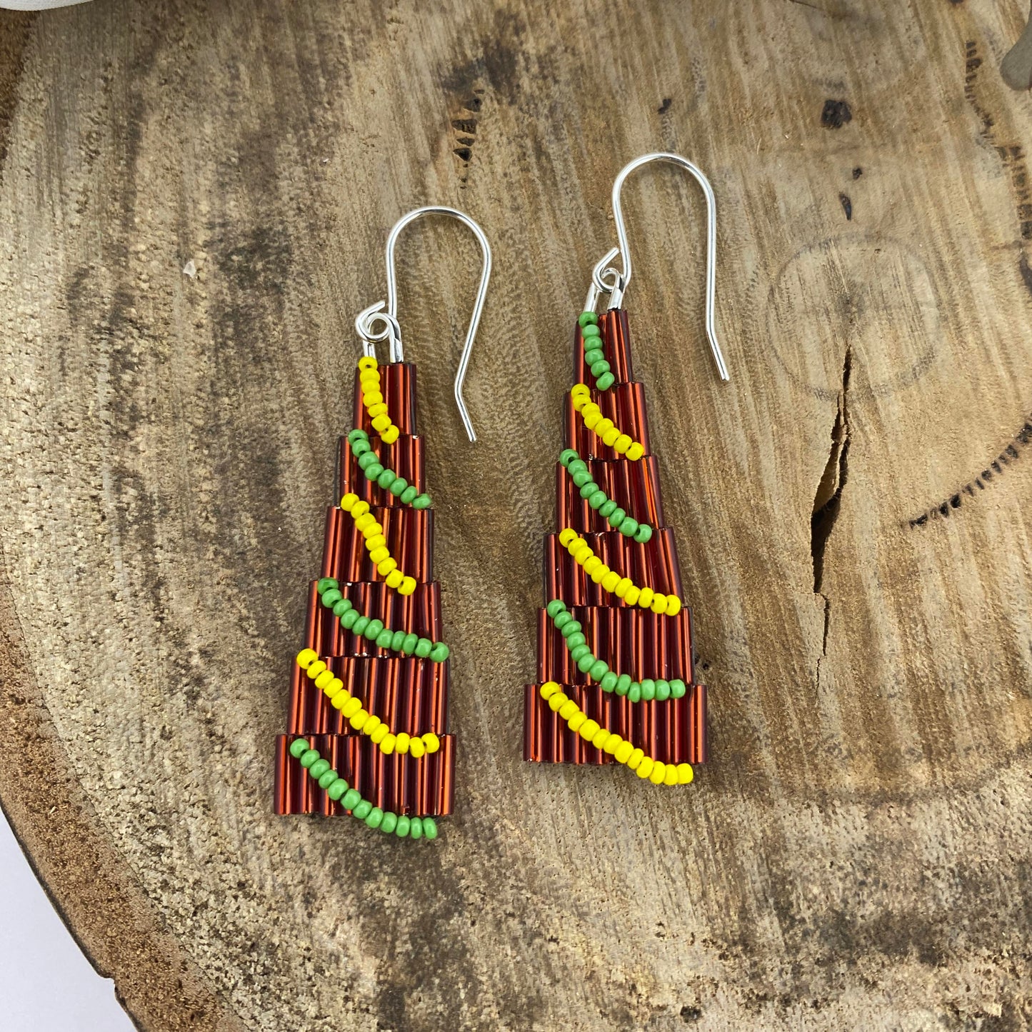 Christmas Tree Beaded Earrings