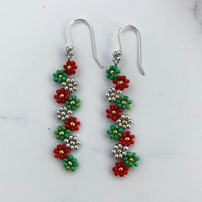 Beaded Christmas Daisy Flower Earrings